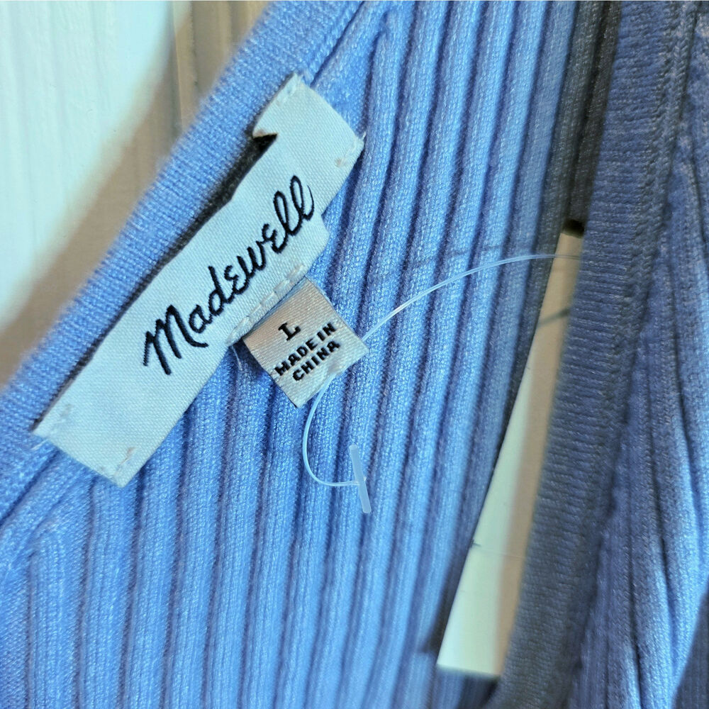 MADEWELL Cate Signature Ribbed Button Front Sweater Tank Sz Large Blue Cropped - Picture 9 of 13